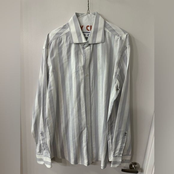 Bugatchi Other - Bugatchi Men’s XL Long Sleeve Gray/White stripes Dress Shirt